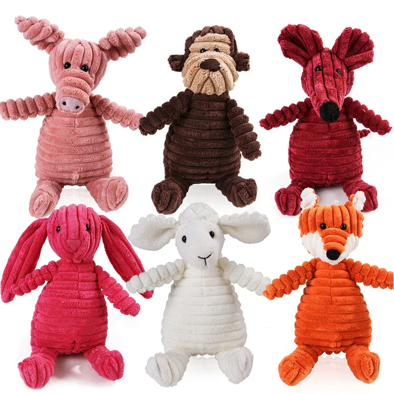 Corduroy Plush Dog Molar Toy with Squeaker