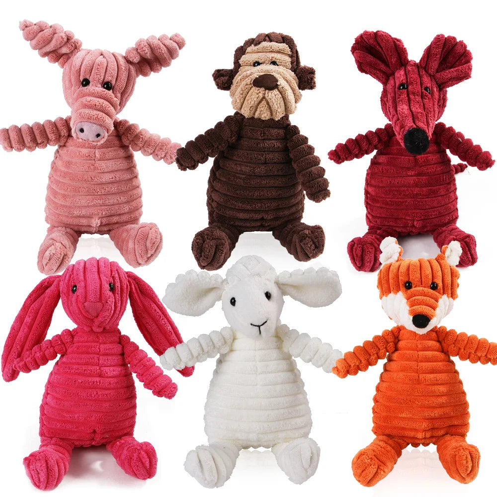 Corduroy Plush Dog Molar Toy with Squeaker