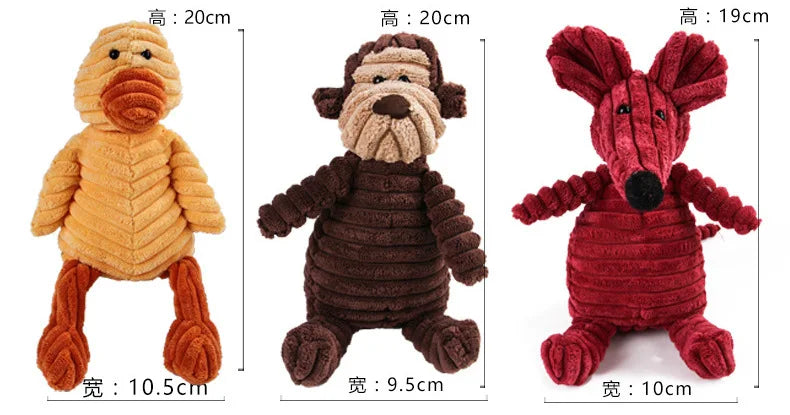 Corduroy Plush Dog Molar Toy with Squeaker