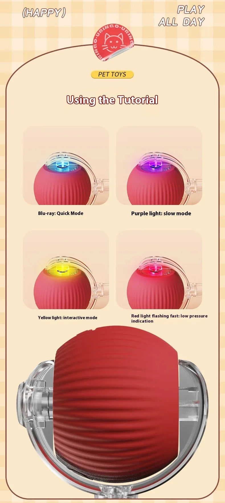 Rechargeable Interactive Cat Ball Toy with Faux Tail