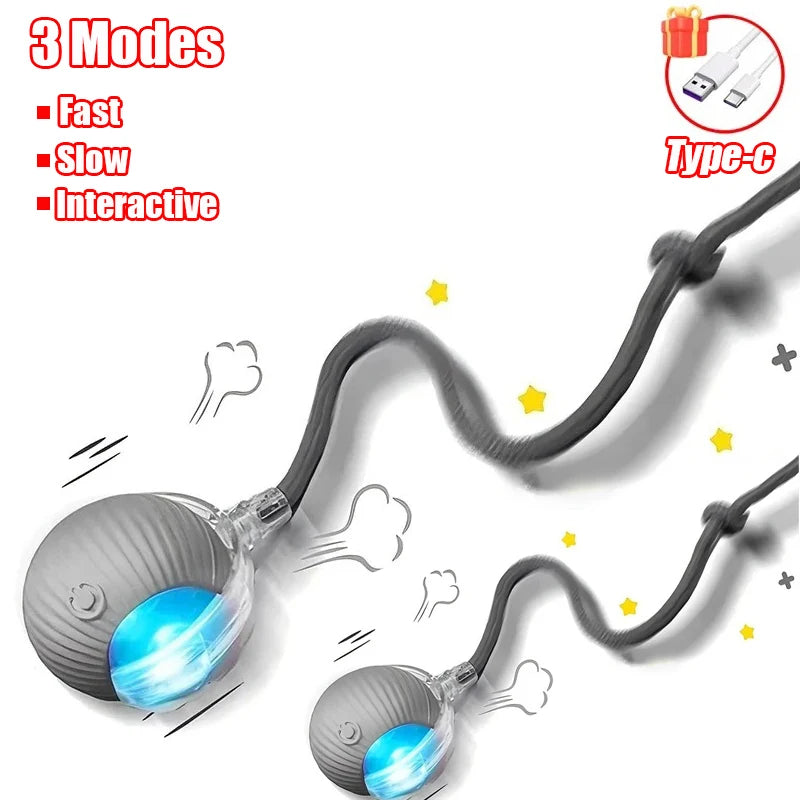 Rechargeable Interactive Cat Ball Toy with Faux Tail