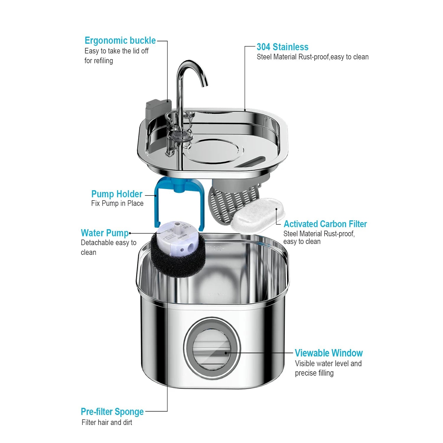 3.2L Smart Stainless Steel Pet Water Feeder