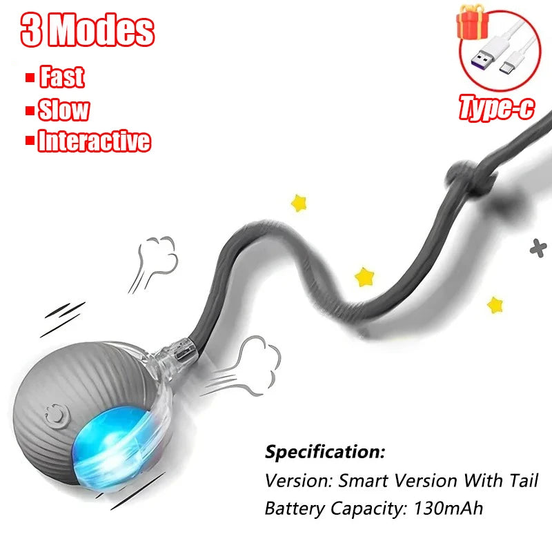 Rechargeable Interactive Cat Ball Toy with Faux Tail