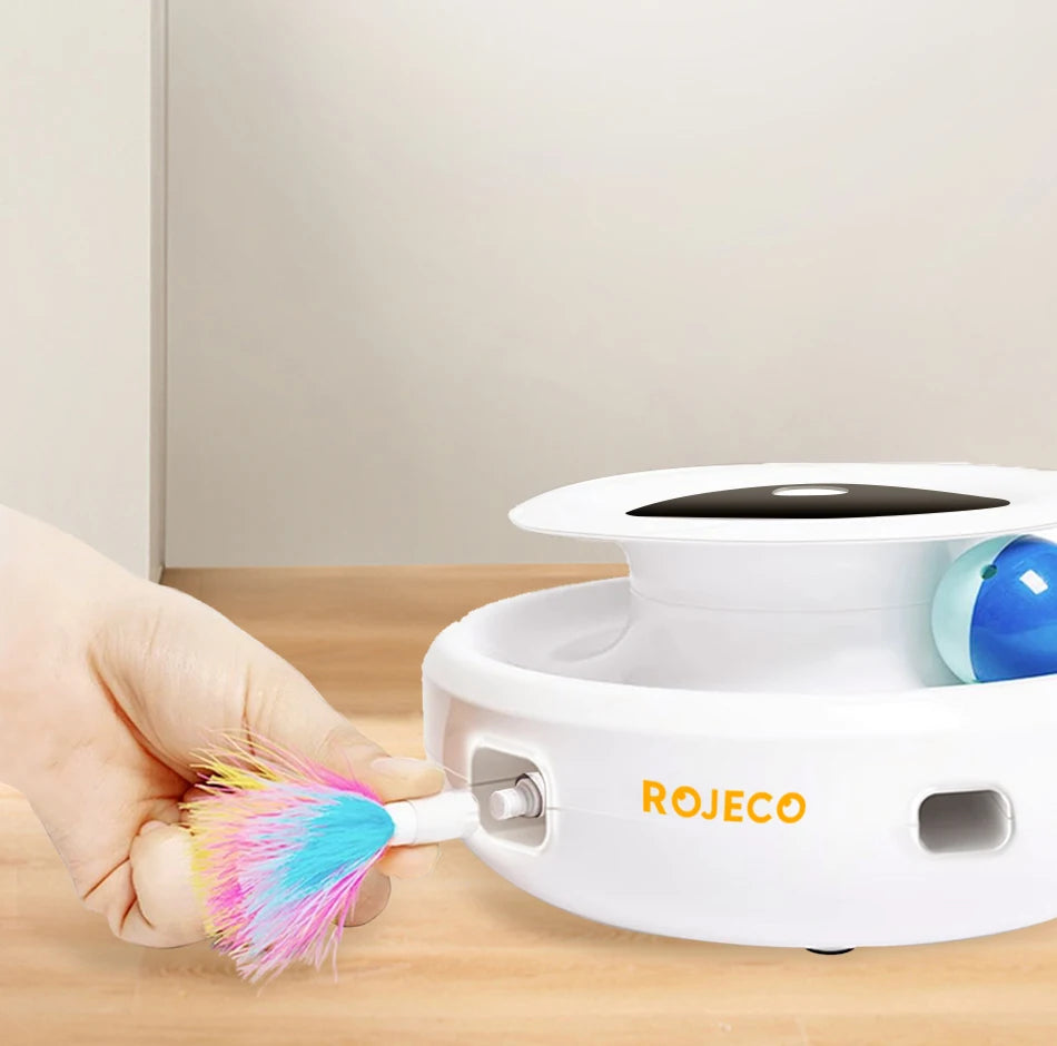 ROJECO 2-in-1 Smart Cat Toy Ball with Feather
