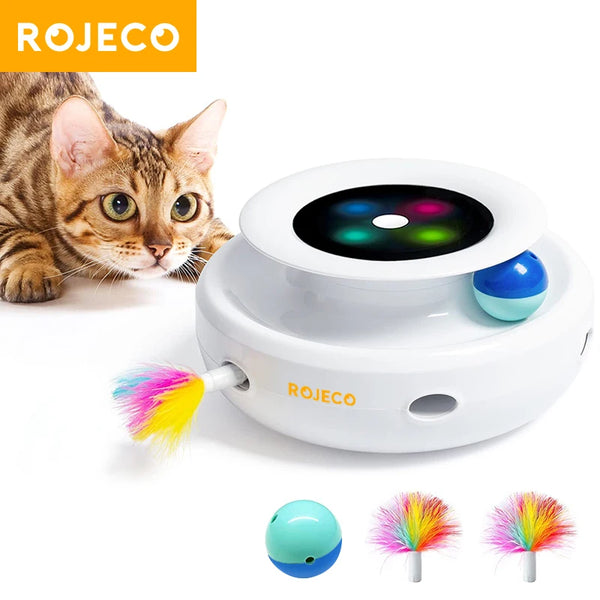 ROJECO 2-in-1 Smart Cat Toy Ball with Feather