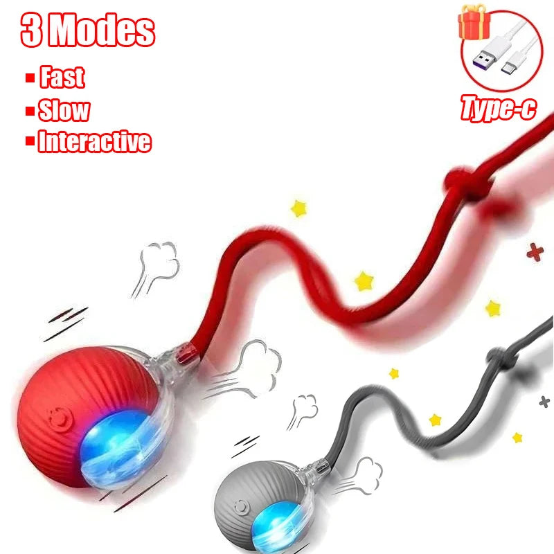Rechargeable Interactive Cat Ball Toy with Faux Tail