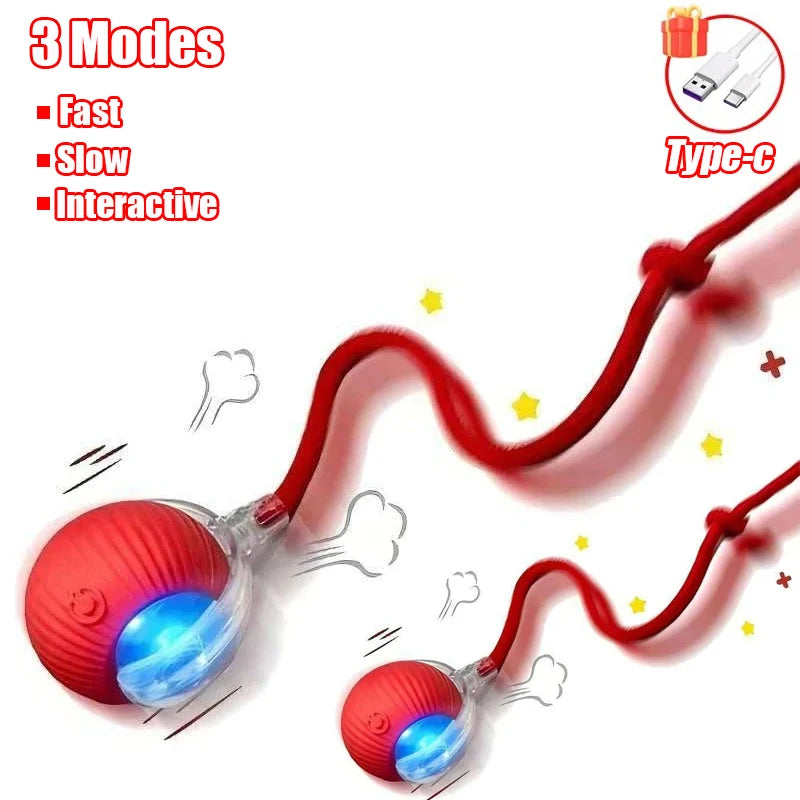 Rechargeable Interactive Cat Ball Toy with Faux Tail