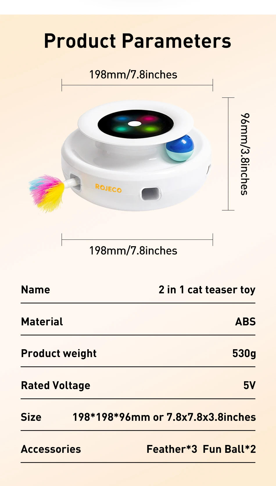 ROJECO 2-in-1 Smart Cat Toy Ball with Feather