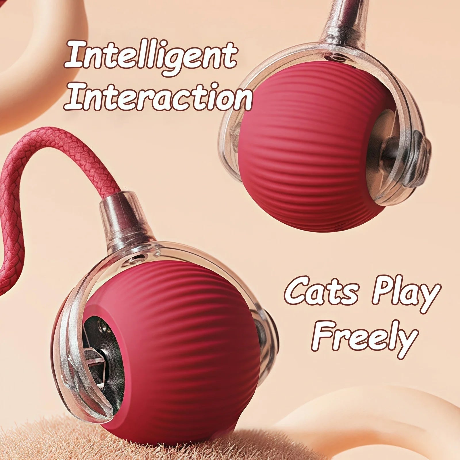 Rechargeable Interactive Cat Ball Toy with Faux Tail
