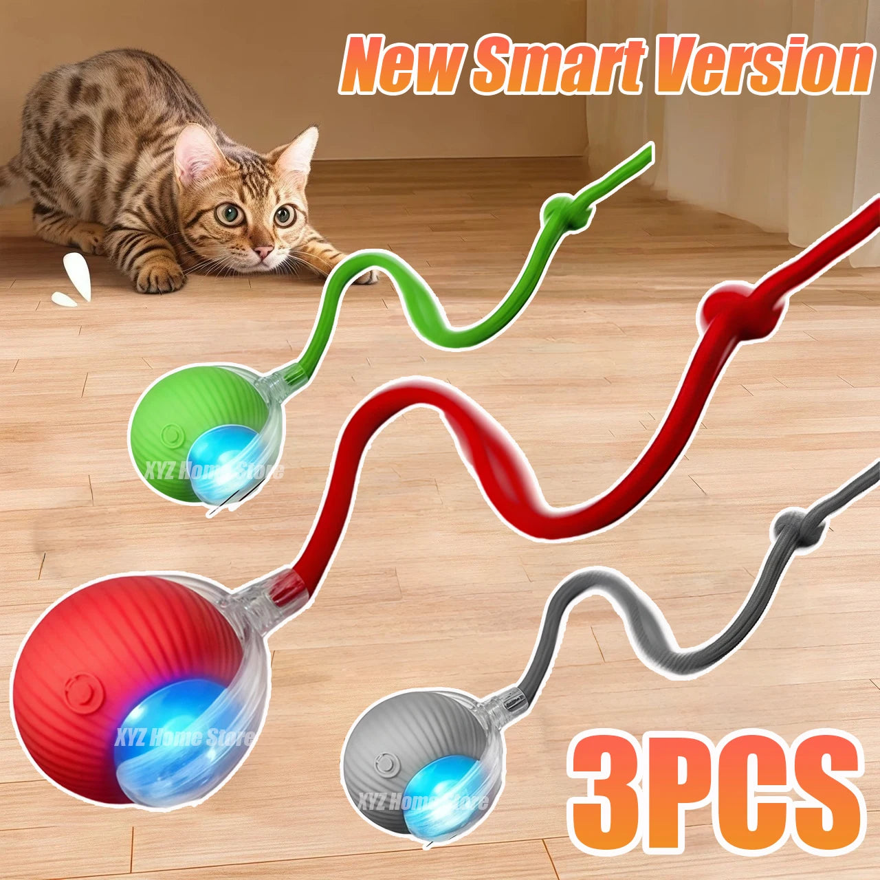 Rechargeable Interactive Cat Ball Toy with Faux Tail