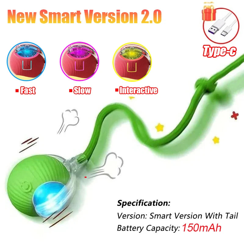 Rechargeable Interactive Cat Ball Toy with Faux Tail