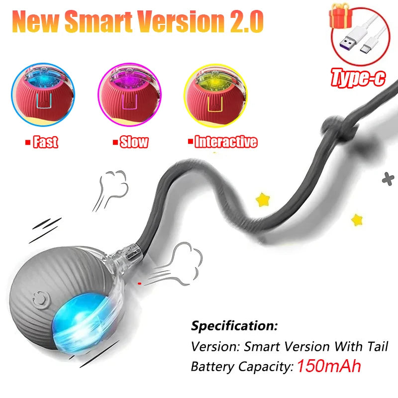 Rechargeable Interactive Cat Ball Toy with Faux Tail