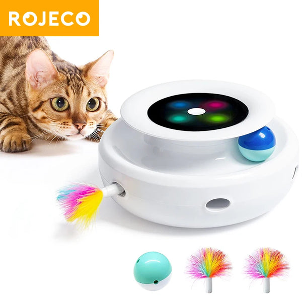 ROJECO 2-in-1 Smart Cat Toy Ball with Feather