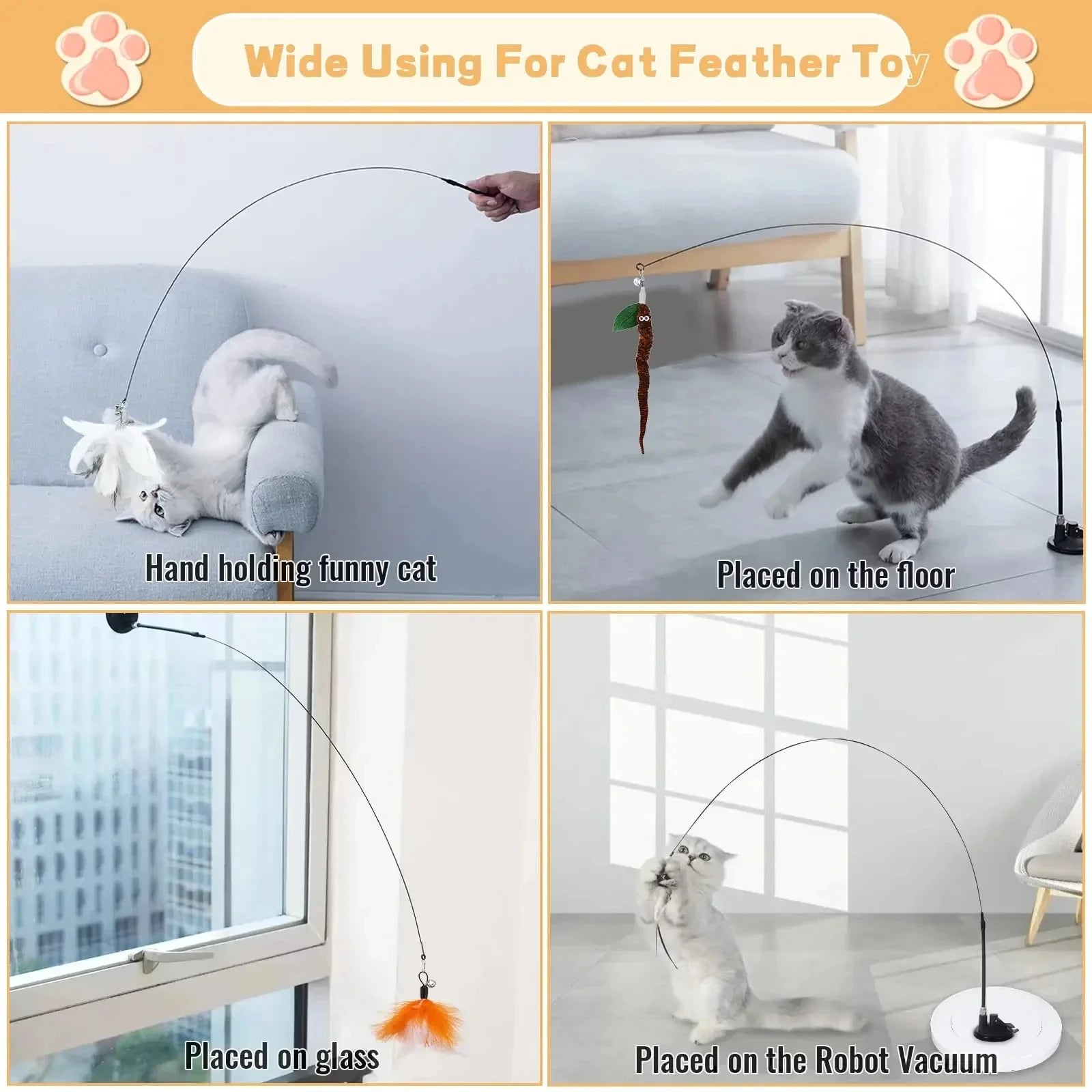 Simulated Bird Cat Toys – Upgraded Epoxy Sucker with Steel Wire Long Rod & Feather Teasing Stick