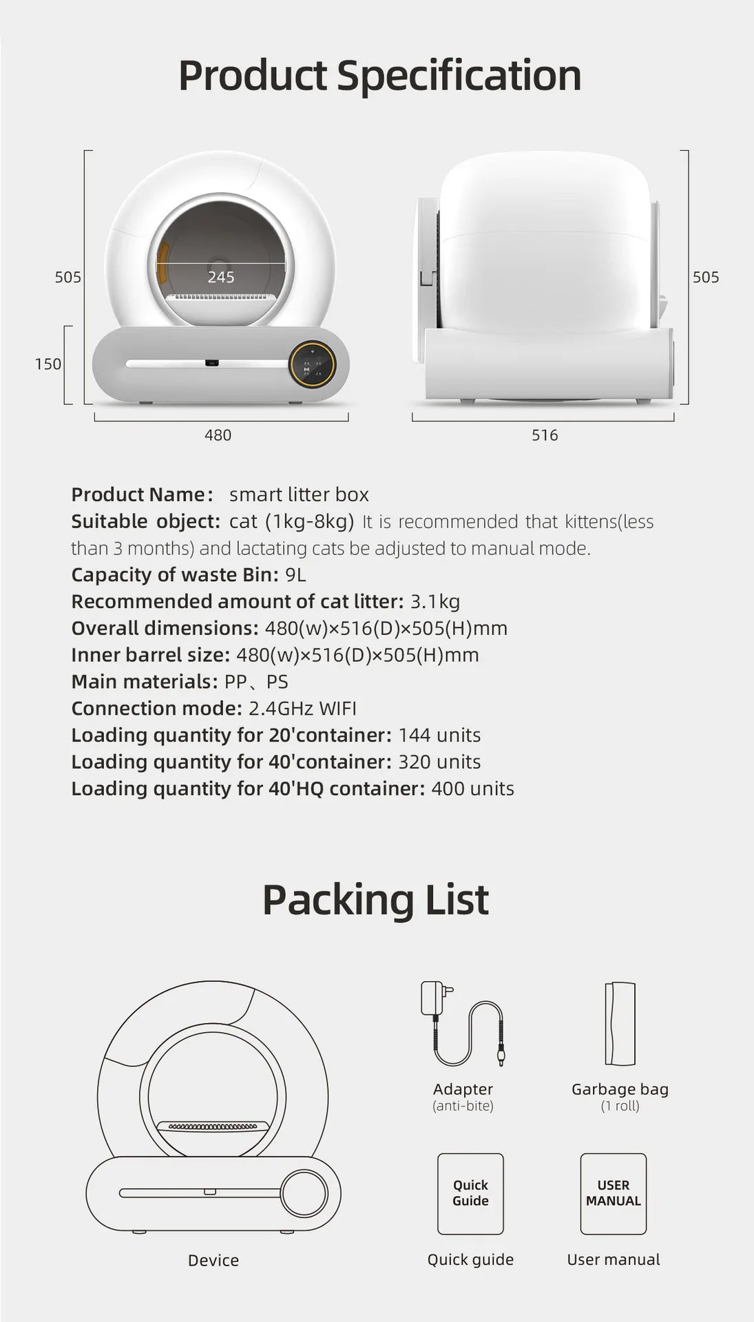 Tonepie 65L Smart Self-Cleaning Litter Box