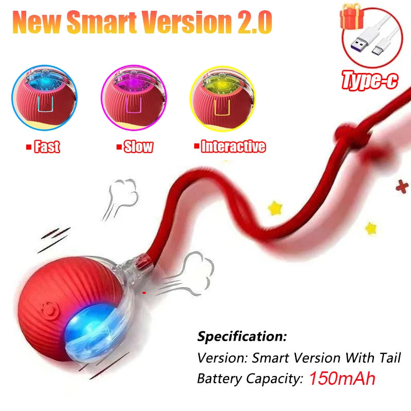 Rechargeable Interactive Cat Ball Toy with Faux Tail