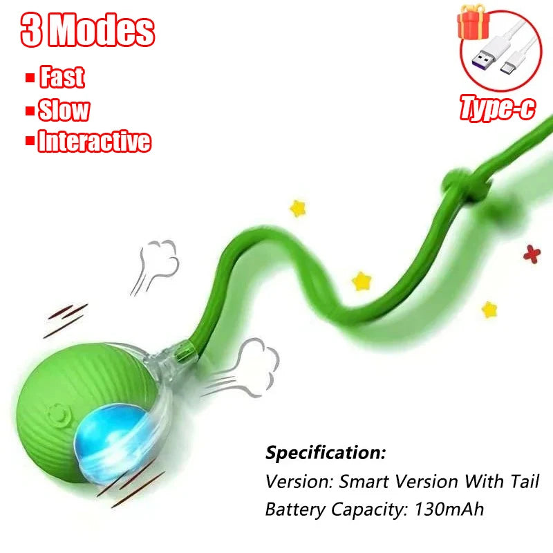 Rechargeable Interactive Cat Ball Toy with Faux Tail