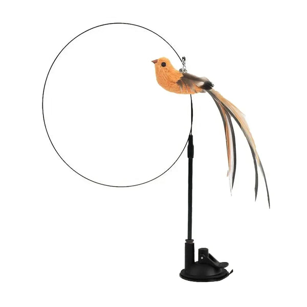 Simulated Bird Cat Toys – Upgraded Epoxy Sucker with Steel Wire Long Rod & Feather Teasing Stick
