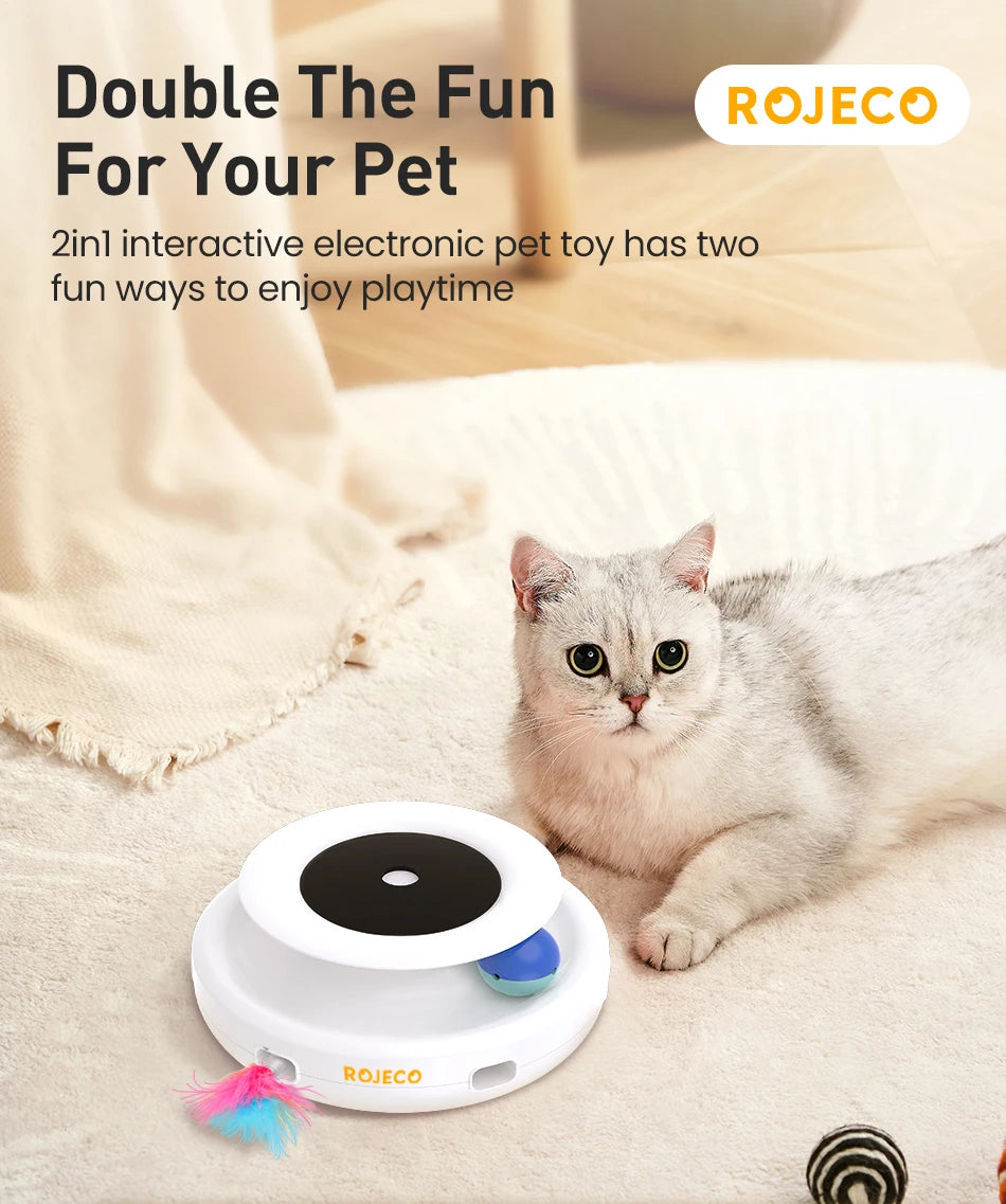 ROJECO 2-in-1 Smart Cat Toy Ball with Feather