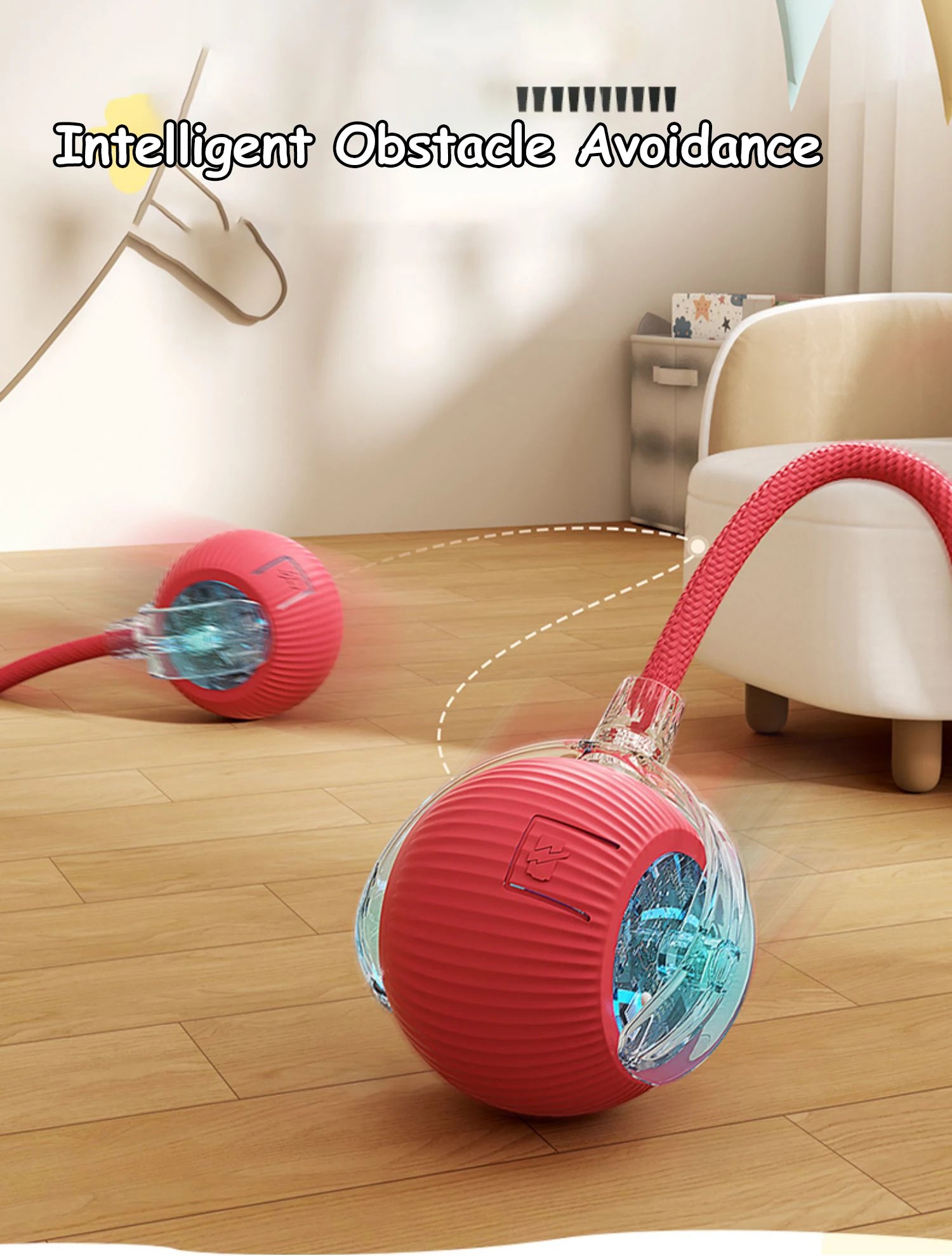 Rechargeable Interactive Cat Ball Toy with Faux Tail