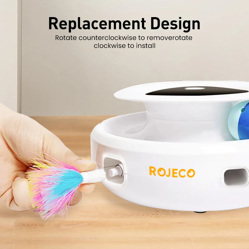 ROJECO 2-in-1 Smart Cat Toy Ball with Feather