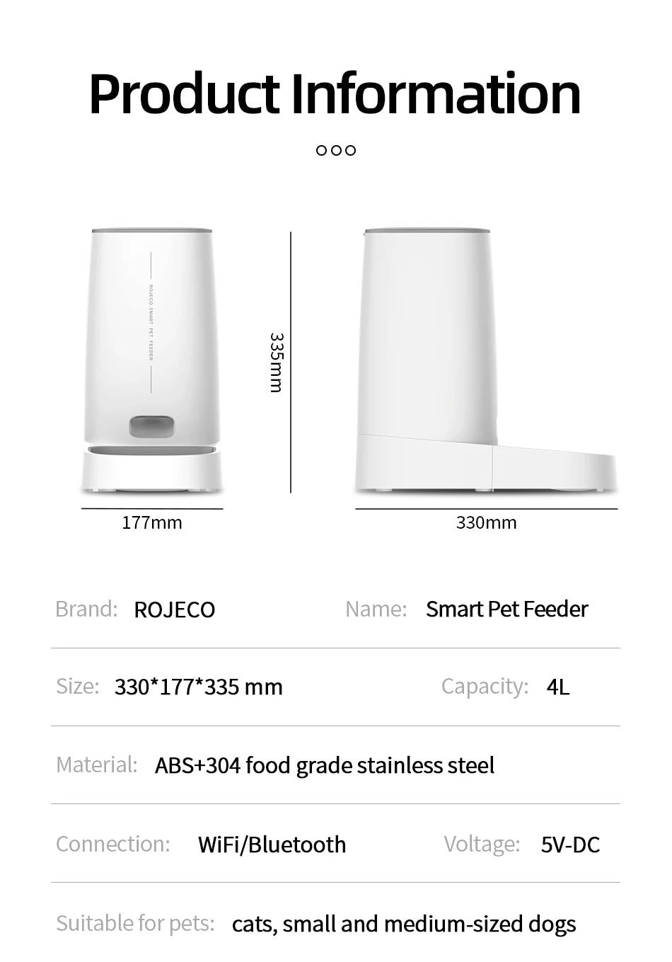 ROJECO Smart Automatic Pet Feeder