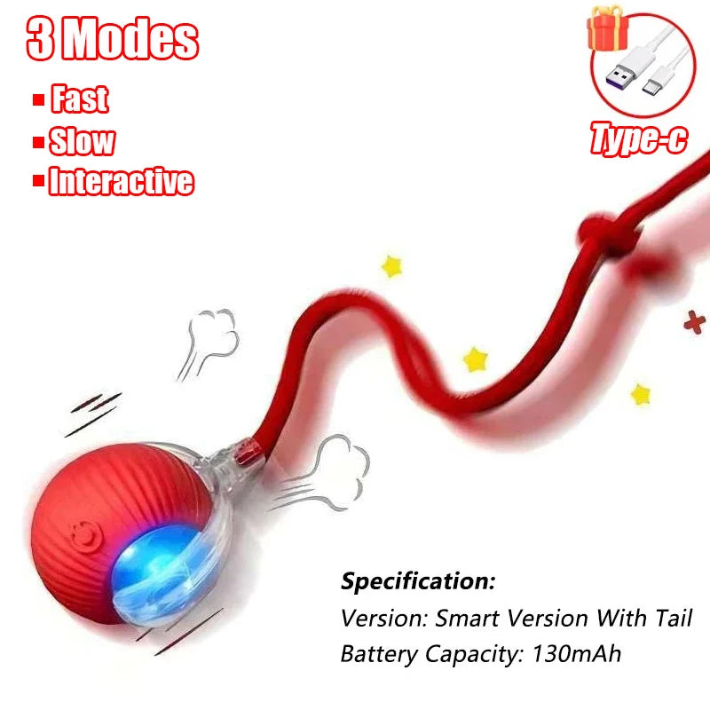 Rechargeable Interactive Cat Ball Toy with Faux Tail